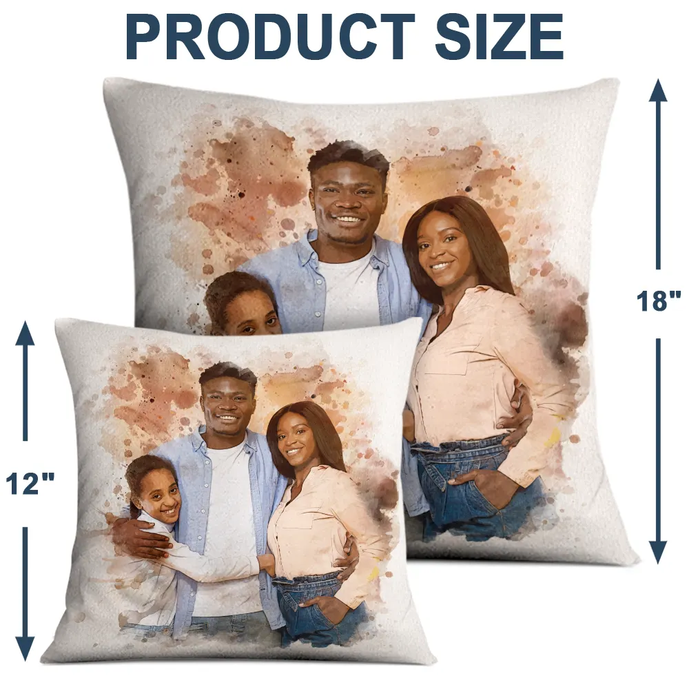 Custom Photo Watercolor Portrait Mom Dad Family Couple - Personalized Pillow - Image 5