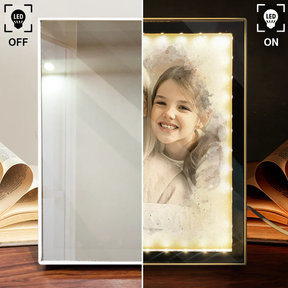 Custom Photo Watercolor Portrait Mom Grandma Family Couple - Personalized LED Mirror Frame Lamp - Image 5