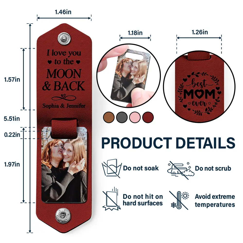 Custom Photo We Love You To The Moon And Back - Gift For Mom - Personalized Leather Photo Keychain - Image 4