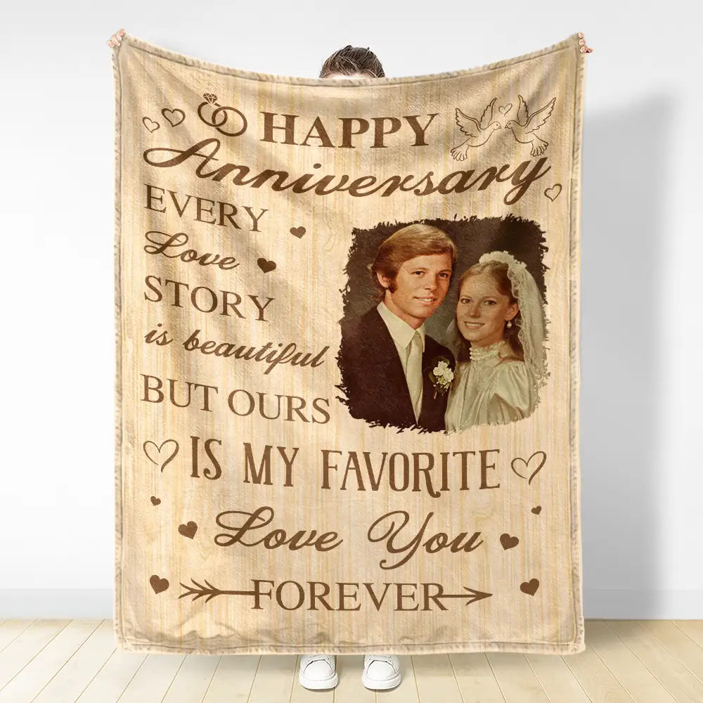 Custom Photo Wedding Anniversary Wedding Gift - Personalized Fleece Blanket, Sherpa Blanket - Image 3