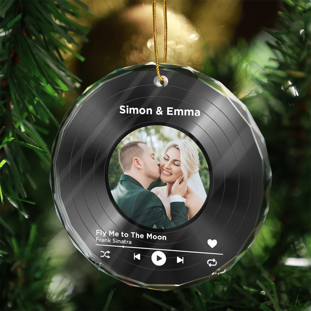 Custom Photo Wedding Song Favorite Couple Song - Personalized Circle Glass Ornament - Image 3