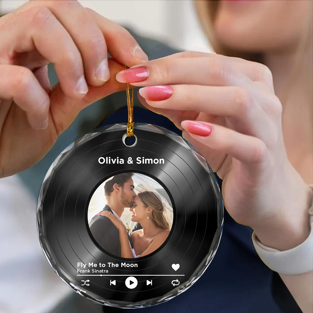 Custom Photo Wedding Song Favorite Couple Song - Personalized Circle Glass Ornament - Image 4