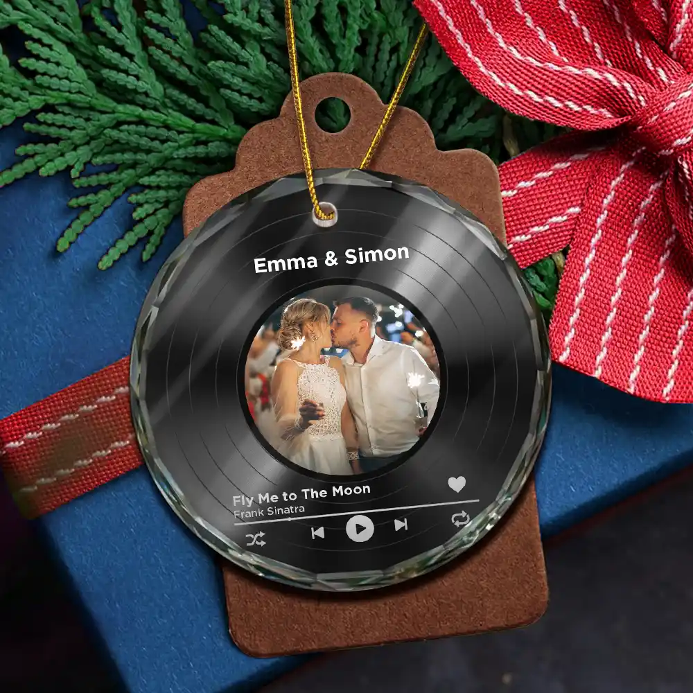 Custom Photo Wedding Song Favorite Couple Song - Personalized Circle Glass Ornament - Image 5