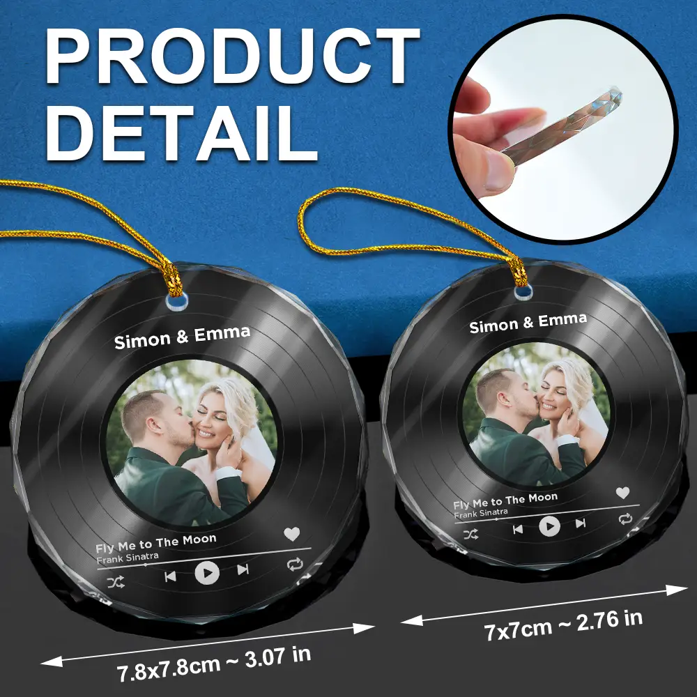 Custom Photo Wedding Song Favorite Couple Song - Personalized Circle Glass Ornament - Image 6