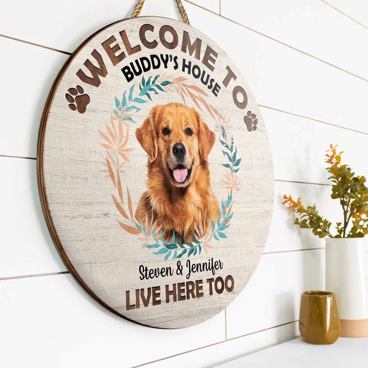Custom Photo Welcome To My House - Gift For Pet Lovers - Personalized Wood Circle Sign - Image 3