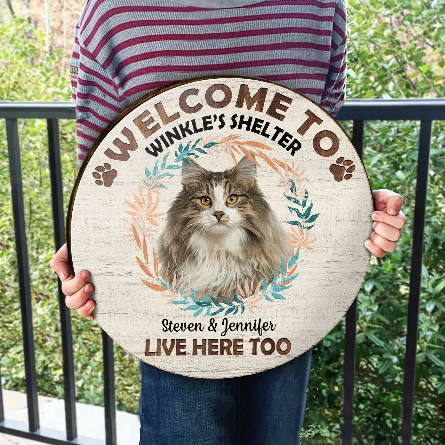 Custom Photo Welcome To My House - Gift For Pet Lovers - Personalized Wood Circle Sign - Image 4