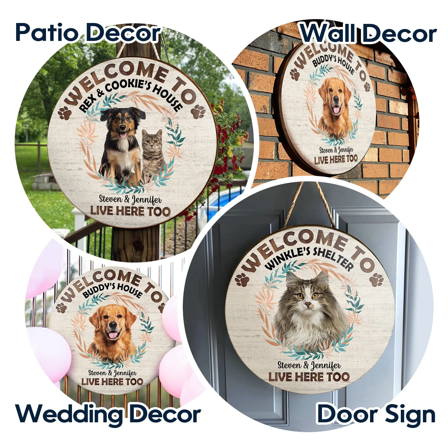 Custom Photo Welcome To My House - Gift For Pet Lovers - Personalized Wood Circle Sign - Image 5