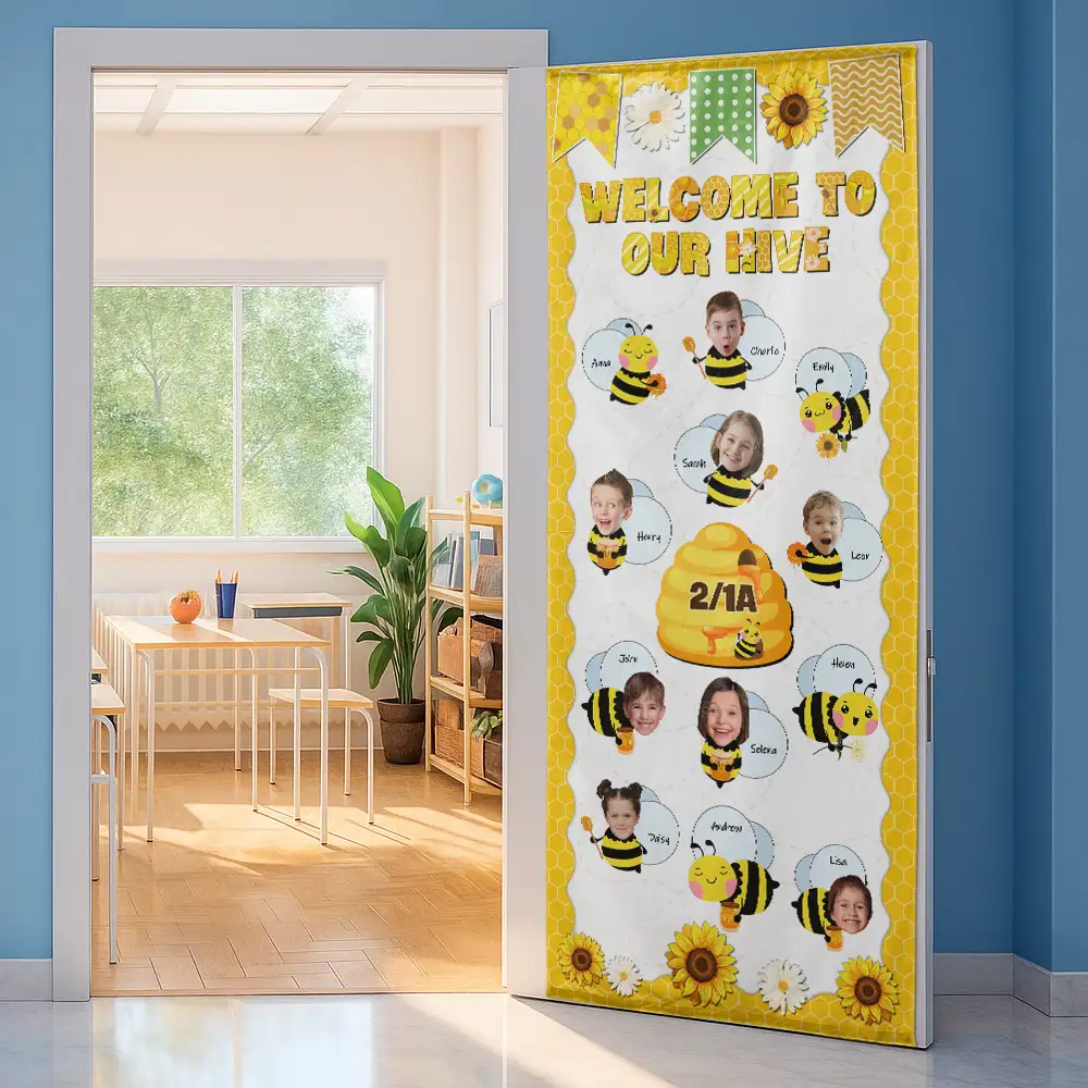 Custom Photo Welcome To Our Hive - Personalized Door Cover - Image 3