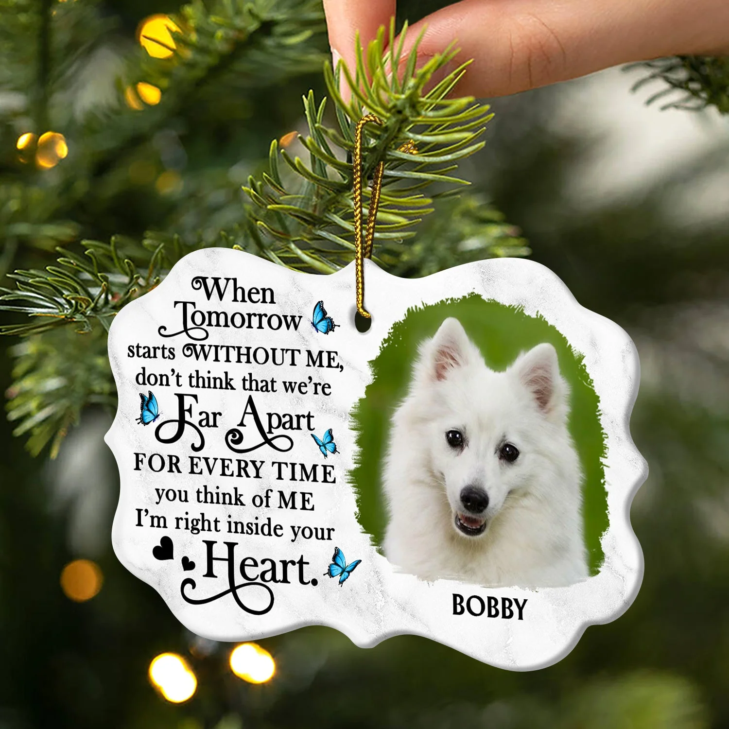 Custom Photo When Tomorrow Starts Without Me - Christmas, Memorial Gift For Dog Lovers, Cat Lovers - Personalized Medallion Ceramic Ornament - Image 2