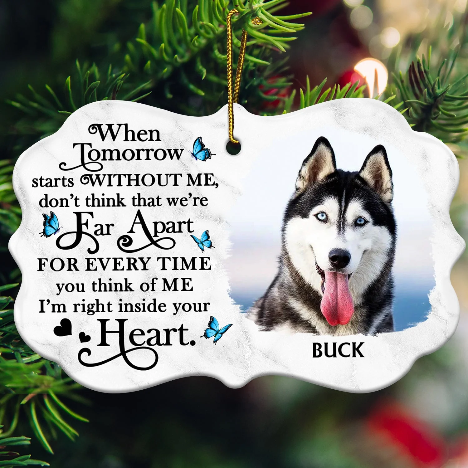 Custom Photo When Tomorrow Starts Without Me - Christmas, Memorial Gift For Dog Lovers, Cat Lovers - Personalized Medallion Ceramic Ornament - Image 3