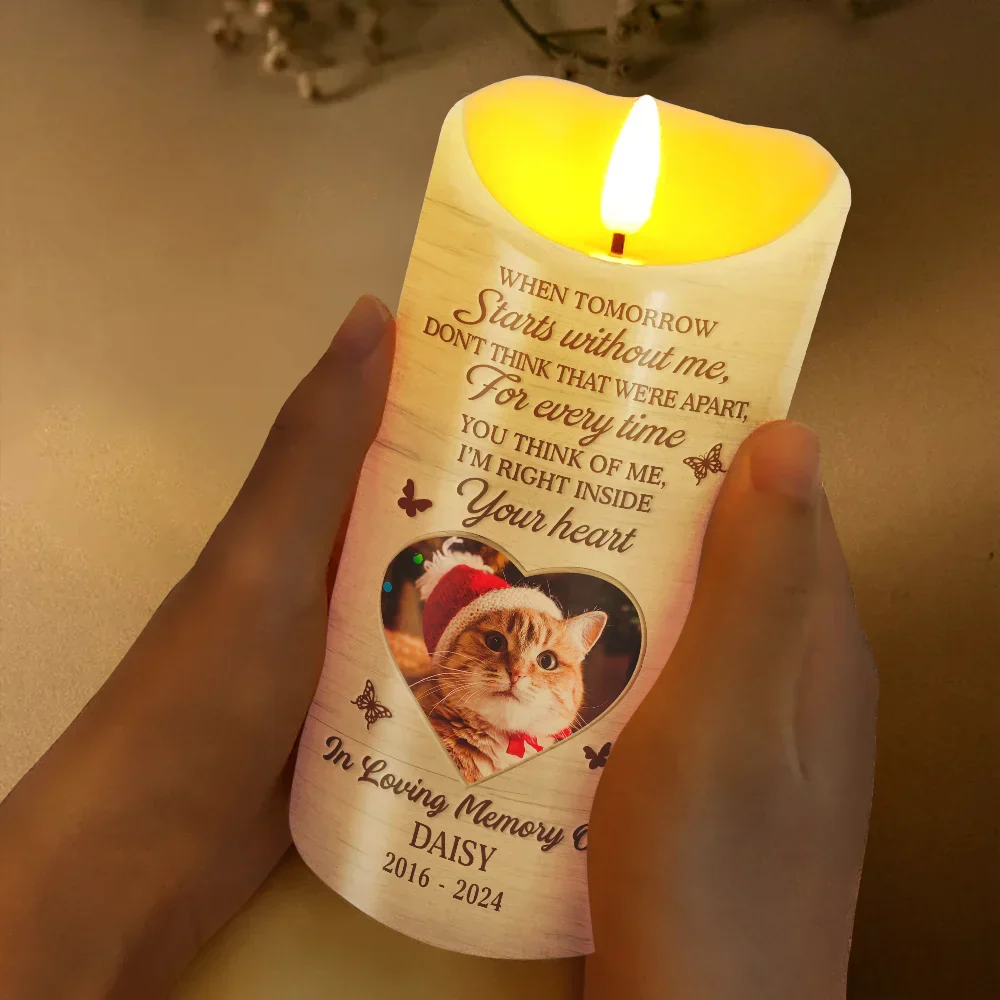Custom Photo When Tomorrow Starts Without Me Memorial - Personalized Flameless LED Candle - Image 3