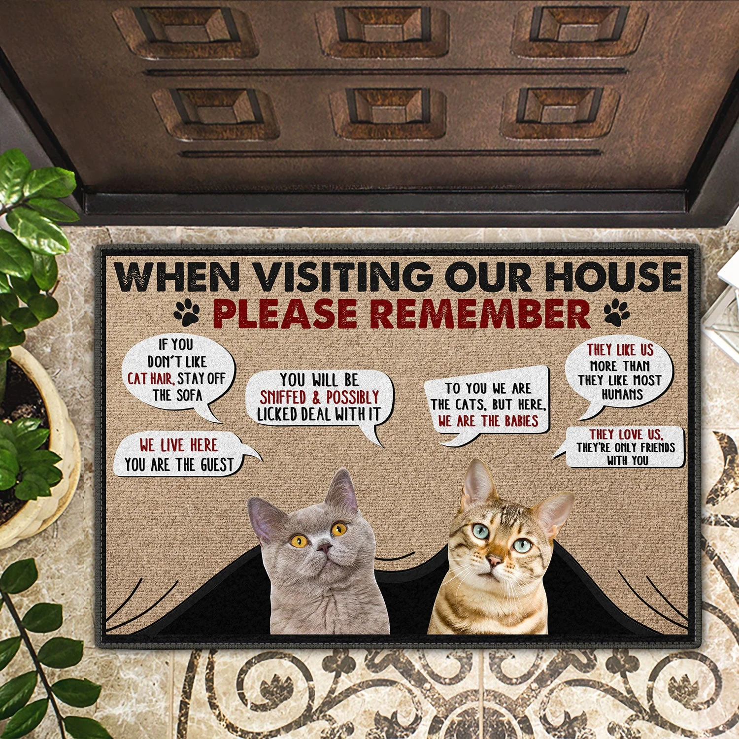 Custom Photo When Visiting My House Please Remember - Home Decor Gift For Cat Lovers - Personalized Doormat - Image 2