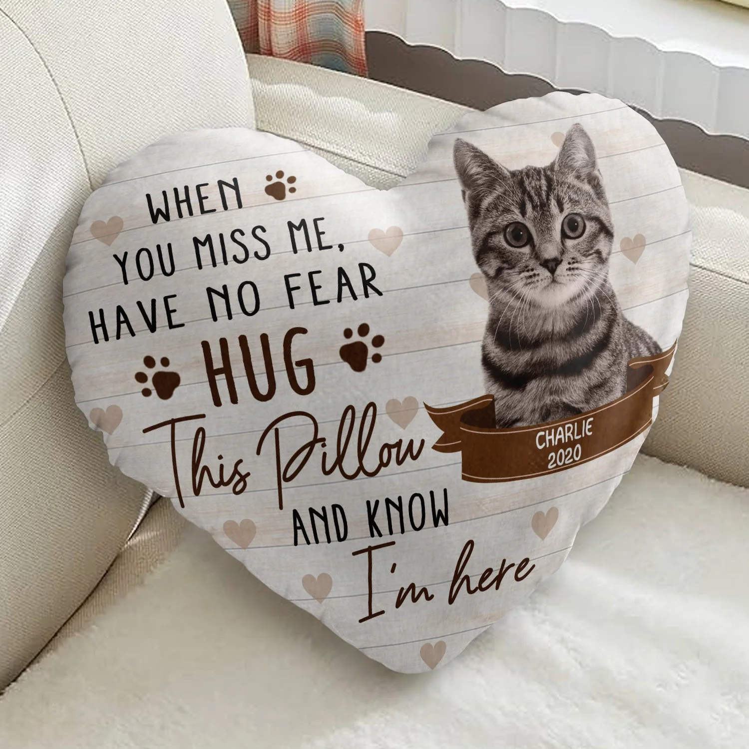 Custom Photo When You Miss Me - Loving, Memorial Gift For Dog Lovers, Cat Lovers - Personalized Heart Shaped Pillow - Image 3