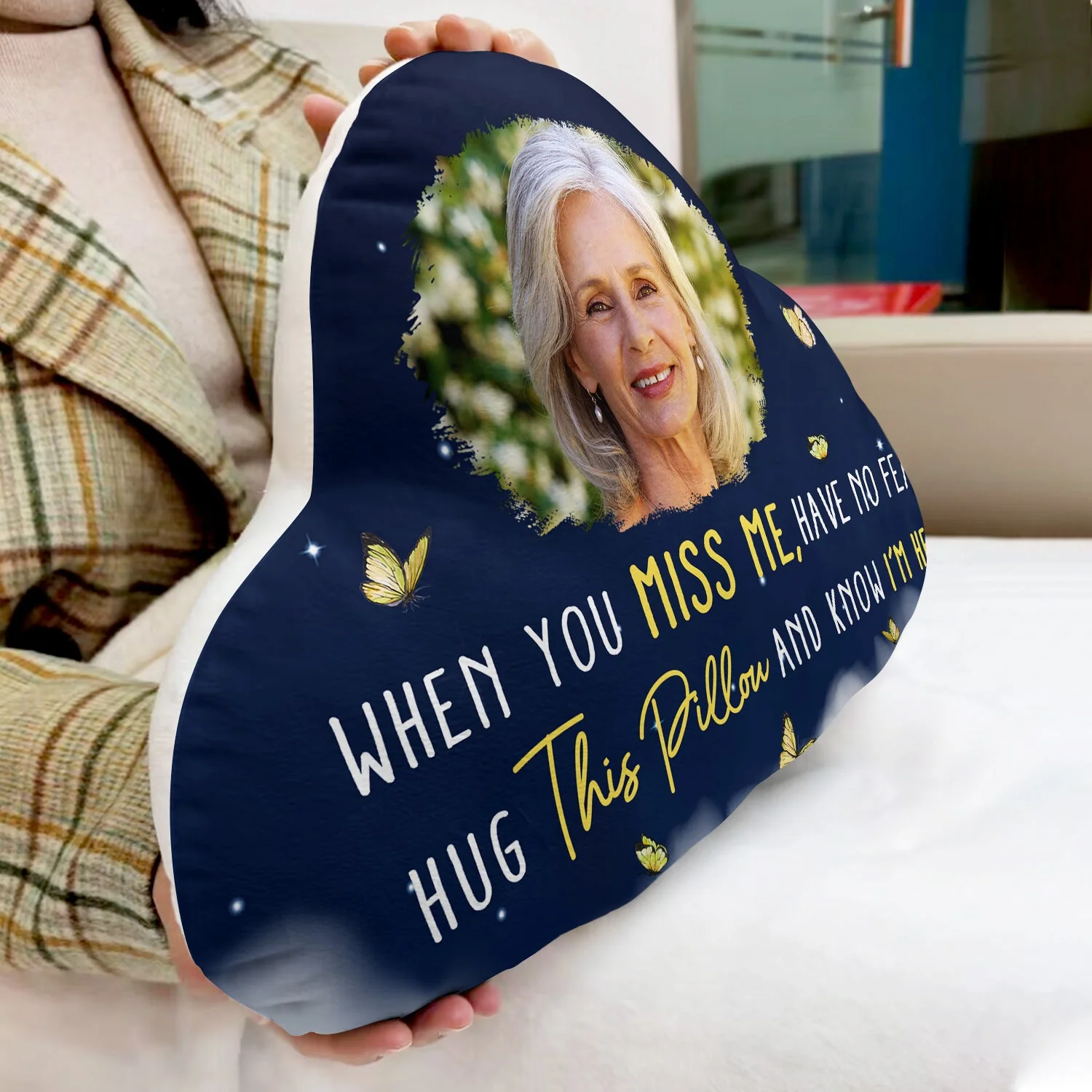 Custom Photo When You Miss Me - Loving, Memorial Gift For Family, Siblings, Friends - Personalized Cloud Shaped Pillow - Image 2