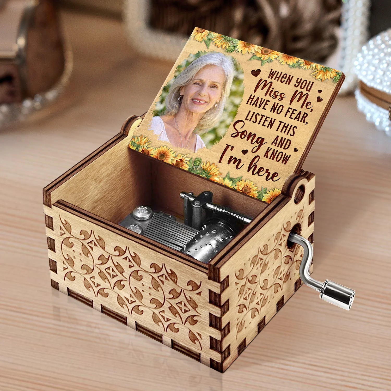 Custom Photo When You Miss Me - Loving, Memorial Gift For Family, Siblings, Friends - Personalized Spin Button, Hand Crank Music Box - Image 3