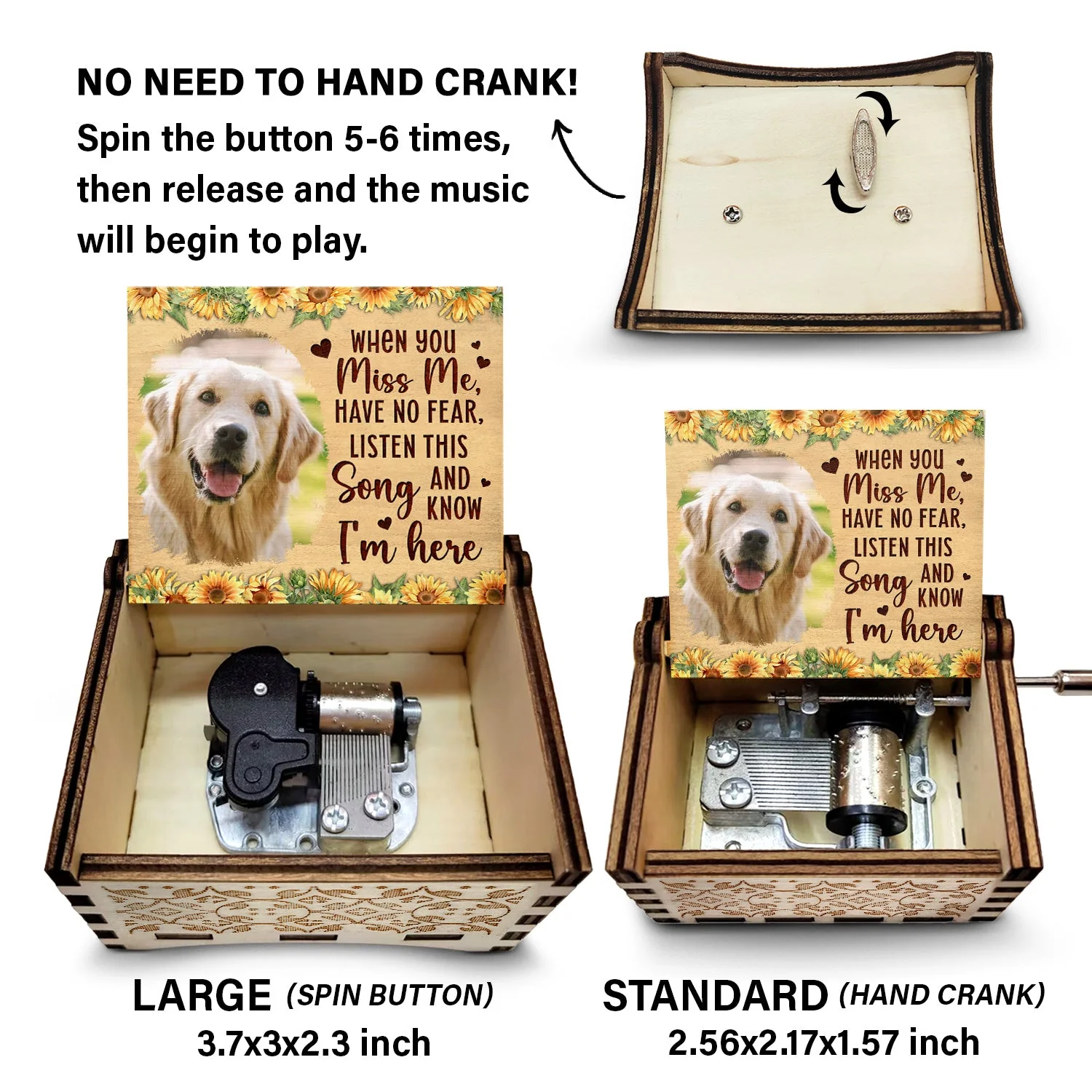 Custom Photo When You Miss Me - Loving, Memorial Gift For Family, Siblings, Friends - Personalized Spin Button, Hand Crank Music Box - Image 4