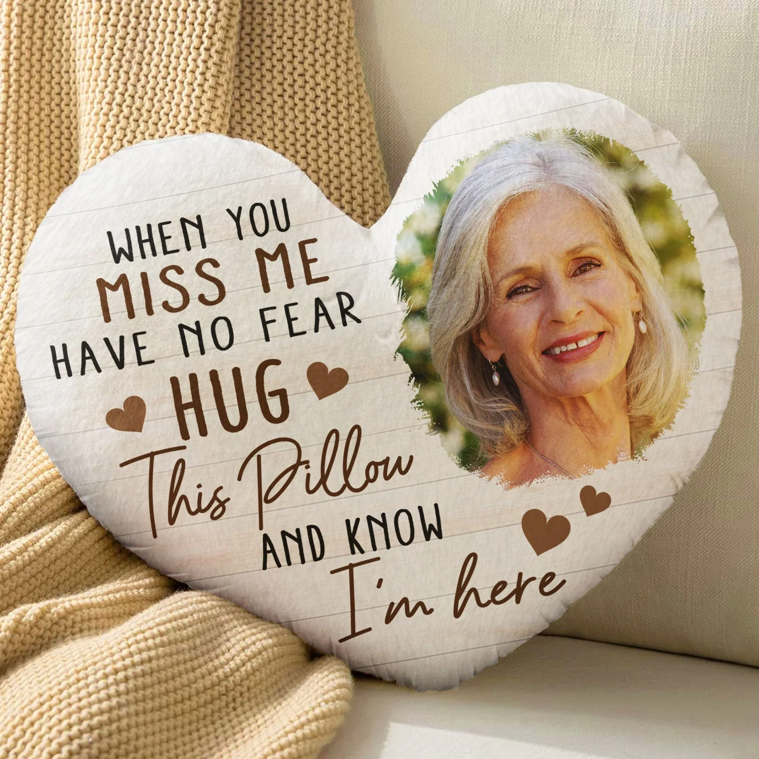 Custom Photo When You Miss Me - Memorial Gift For Family, Siblings, Friends - Personalized Heart Shaped Pillow - Image 4