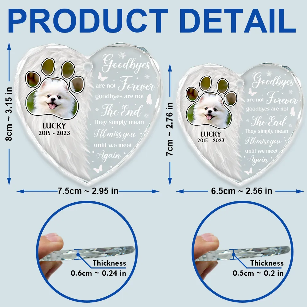 Custom Photo Wings Memorial Goodbyes Are Not Forever - Personalized Heart Shaped Glass Ornament - Image 5