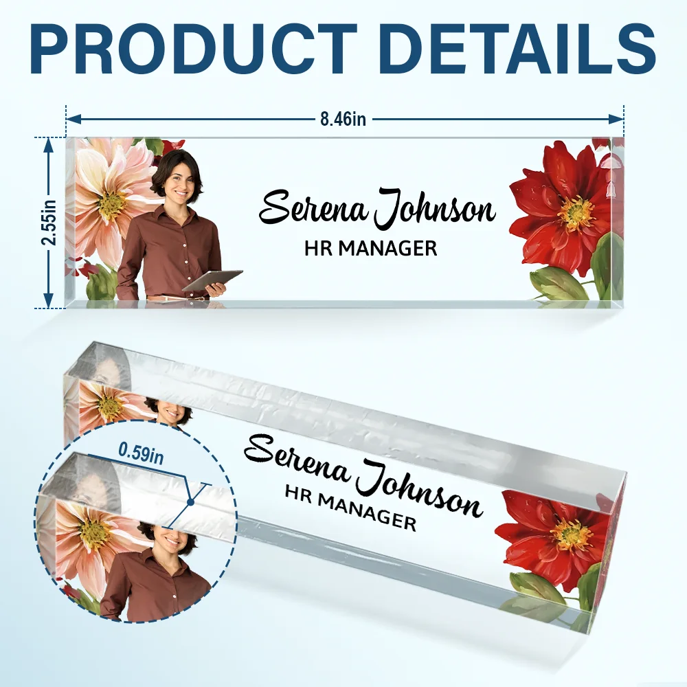 Custom Photo Woman Man Office Flower Frame - Personalized Desk Name Plate - Image 6