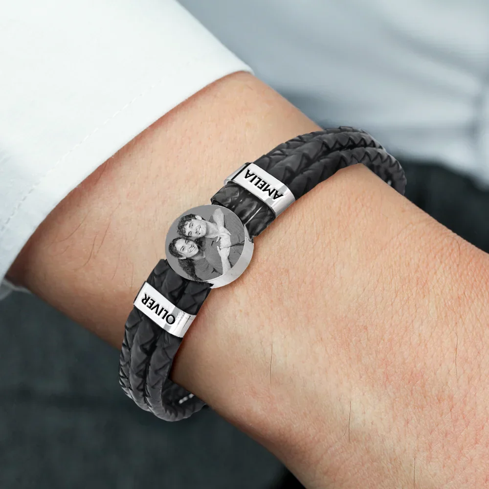 Custom Photo You And Me We Got This Couple - Personalized Leather Braided Bracelet - Image 2