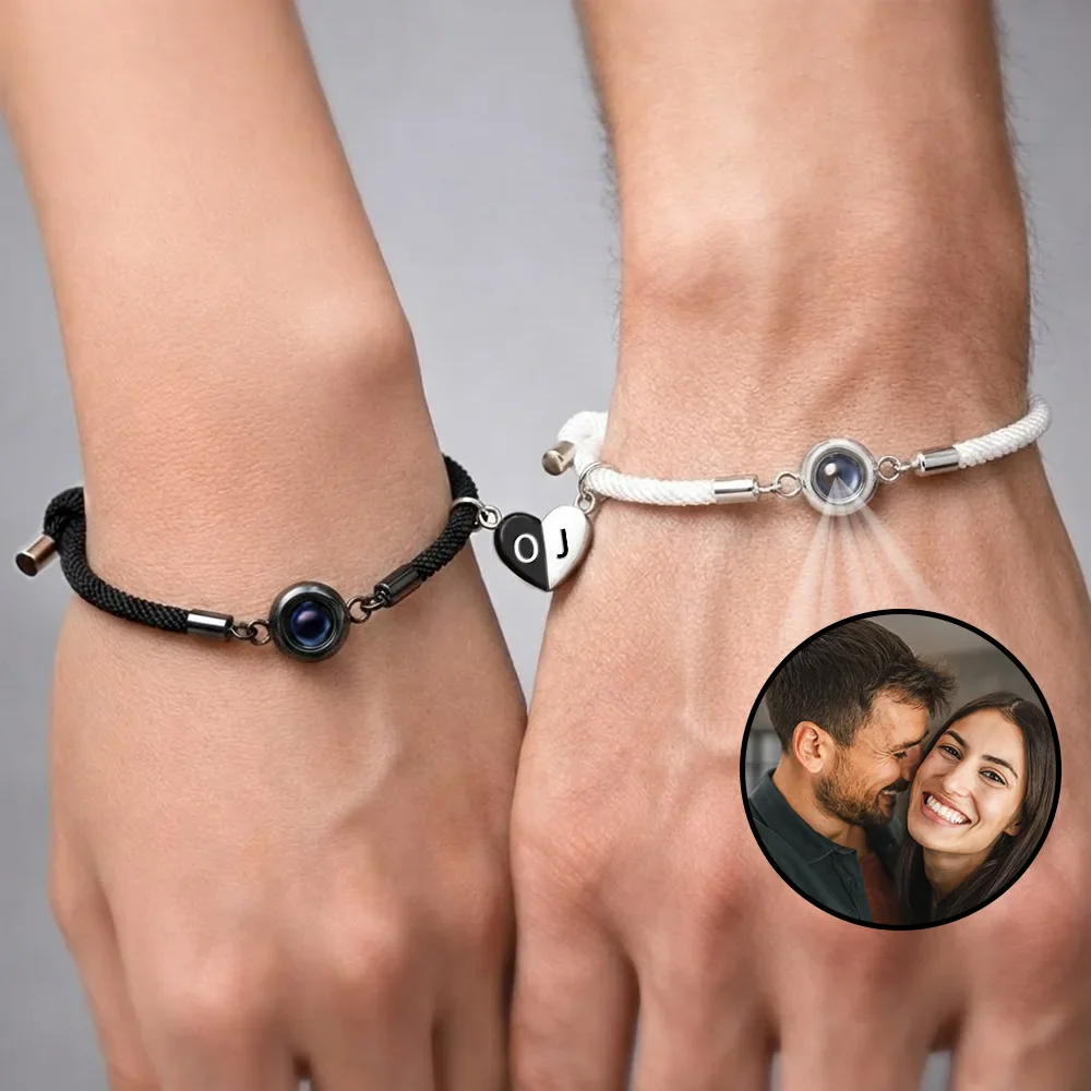 Custom Photo You And Me We Got This Couple - Personalized Photo Projection Bracelet Magnetic Initial - Image 3