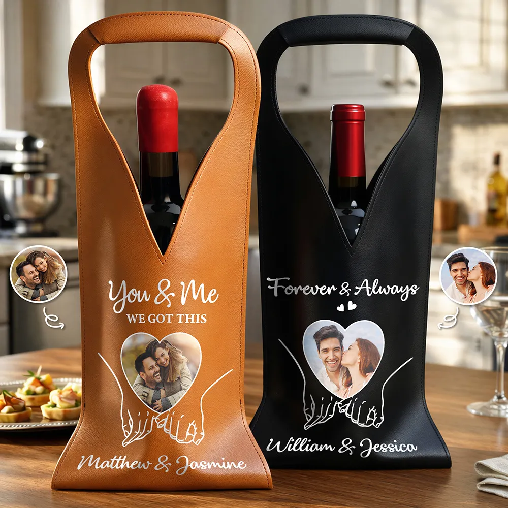Custom Photo You And Me We Got This - Personalized Leather Wine Bag