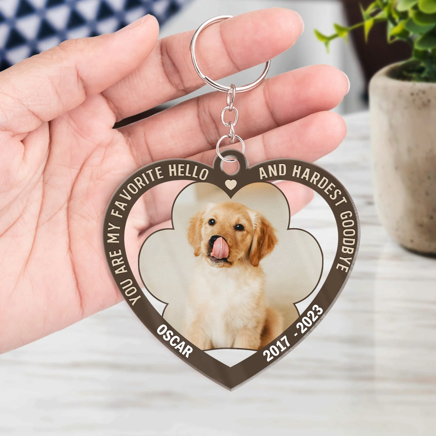 Custom Photo You Are My Favorite Hello And Hardest Goodbye - Memorial Gift For Dog And Cat Lovers - Personalized Custom Heart Shaped Acrylic Keychain - Image 3