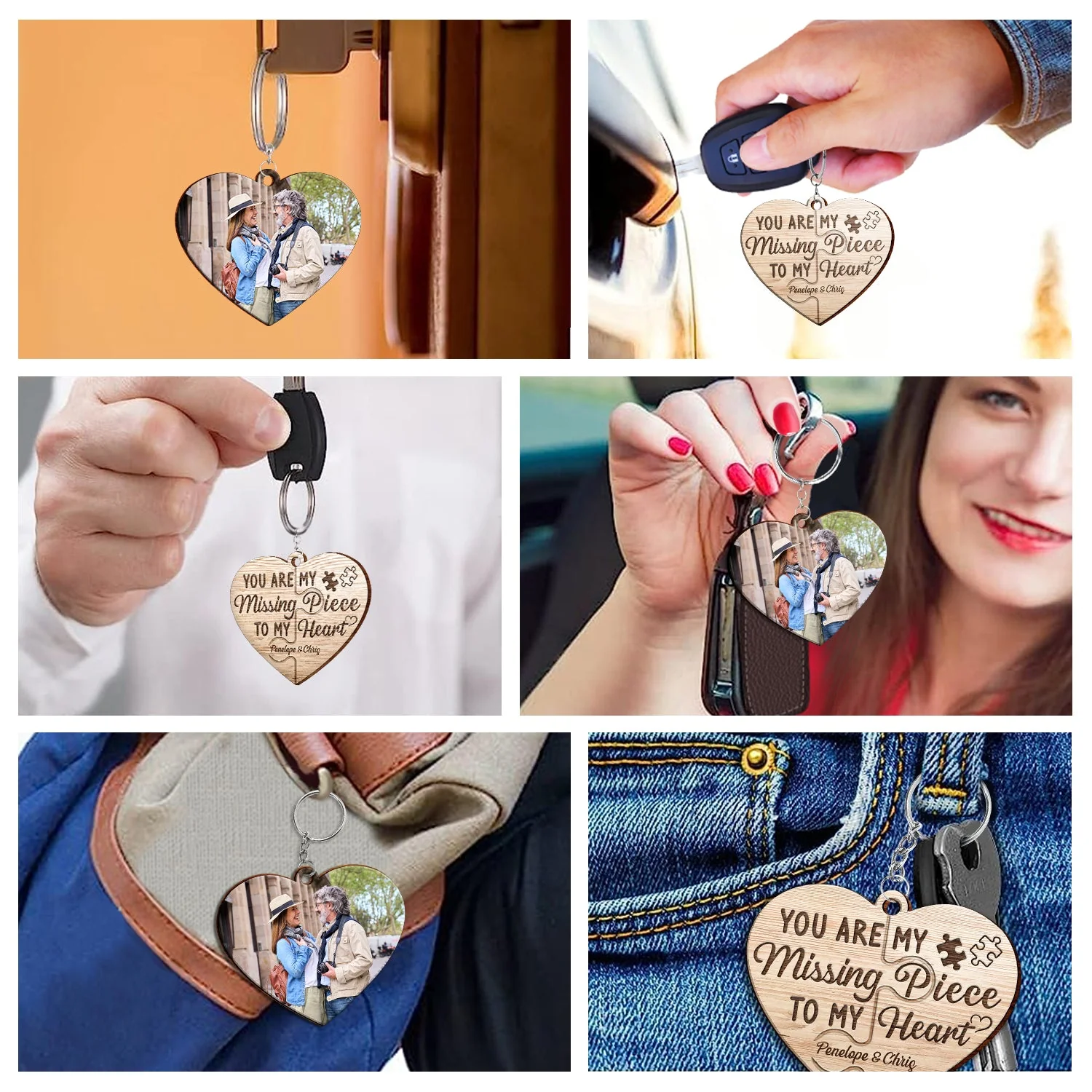 Custom Photo You Are My Missing Piece To My Heart - Anniversary Gift For Couples - Personalized Wooden Keychain - Image 6