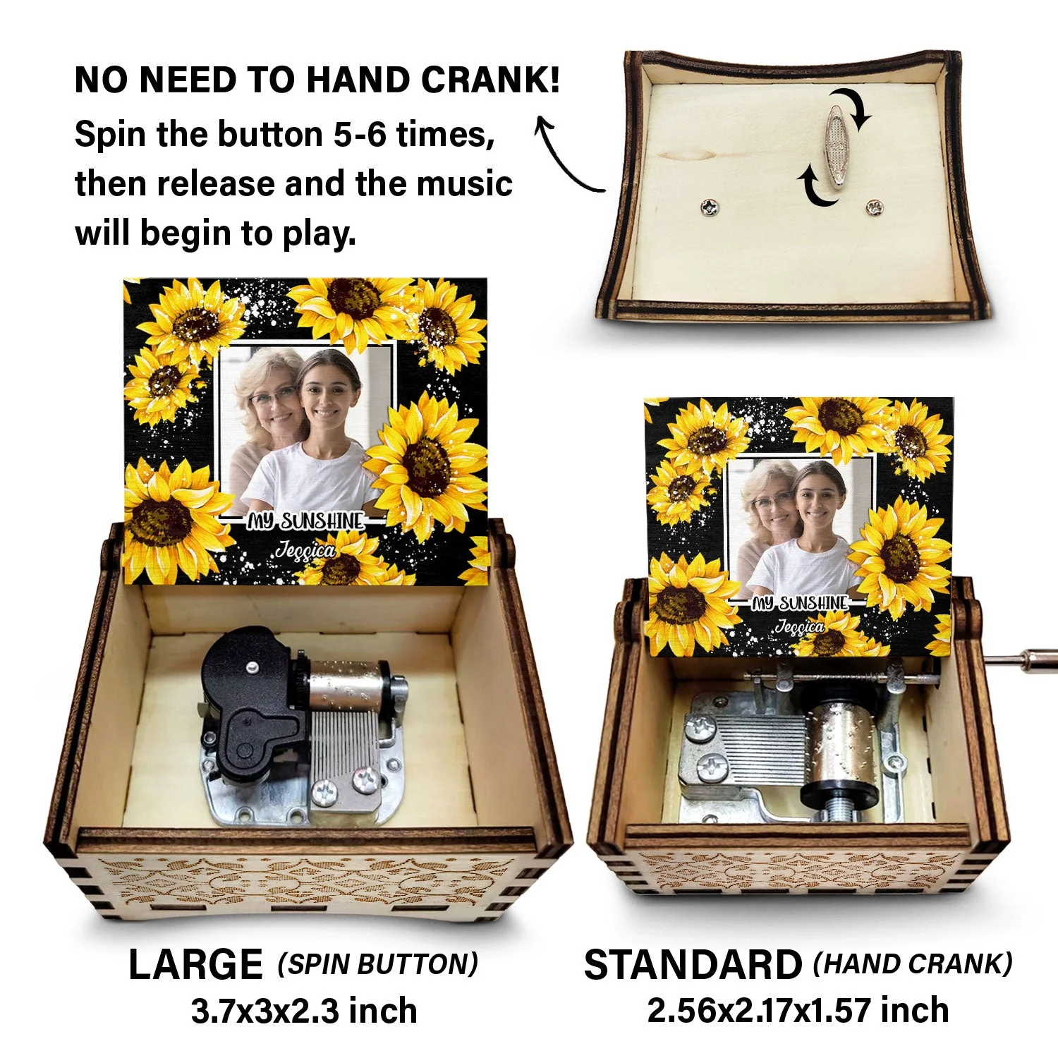 Custom Photo You Are My Sunshine - Birthday, Loving Gift For Mom, Mum, Mother, Nana, Granny - Personalized Spin Button, Hand Crank Music Box - Image 4