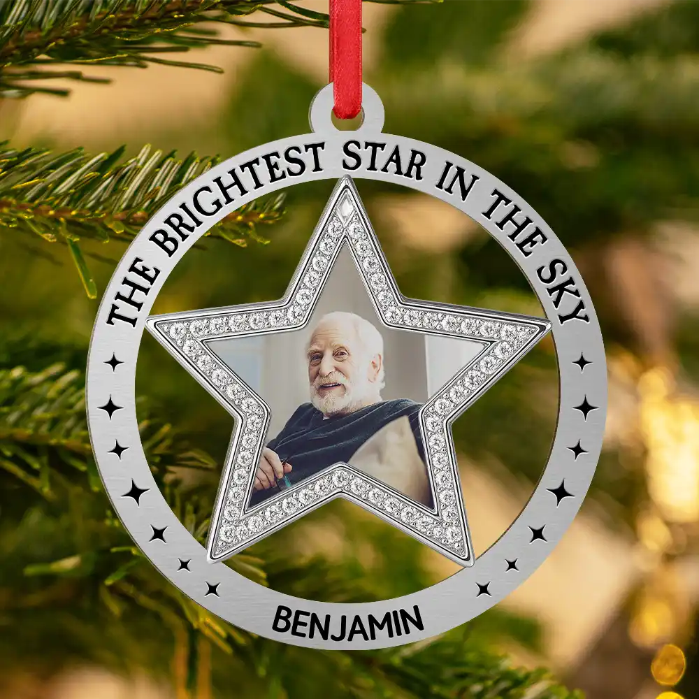 Custom Photo You Are The Brightest Star In The Sky - Personalized Metal Ornament - Image 3