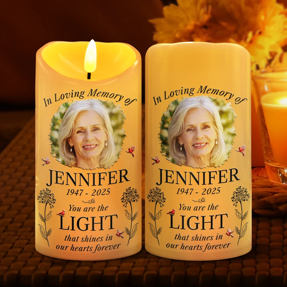 Custom Photo You Are The Light That Shines Our Heart Forever Memorial - Personalized Flameless LED Candle - Image 2