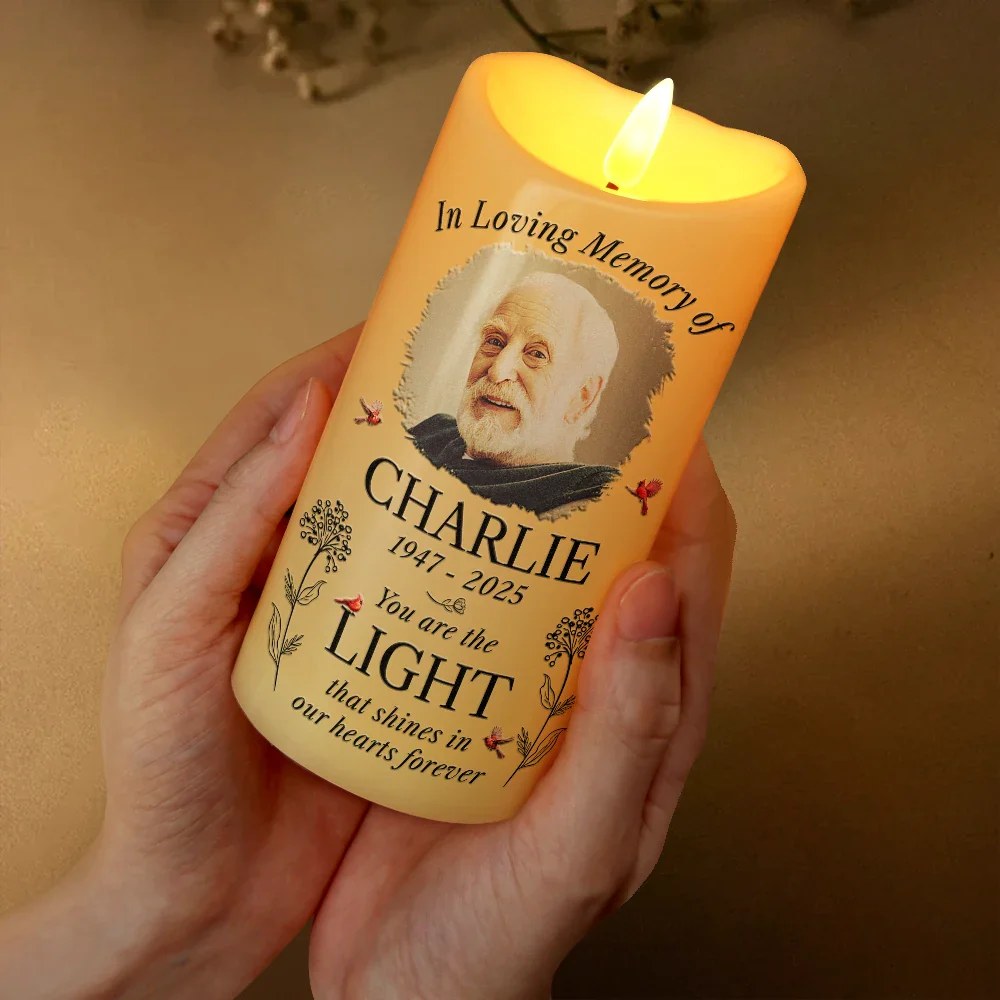 Custom Photo You Are The Light That Shines Our Heart Forever Memorial - Personalized Flameless LED Candle - Image 3