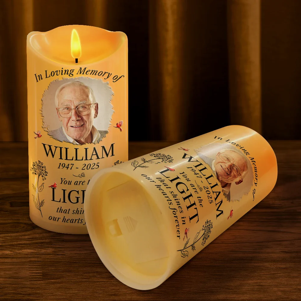 Custom Photo You Are The Light That Shines Our Heart Forever Memorial - Personalized Flameless LED Candle - Image 4