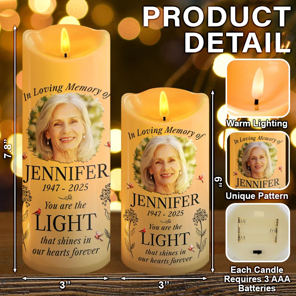 Custom Photo You Are The Light That Shines Our Heart Forever Memorial - Personalized Flameless LED Candle - Image 5