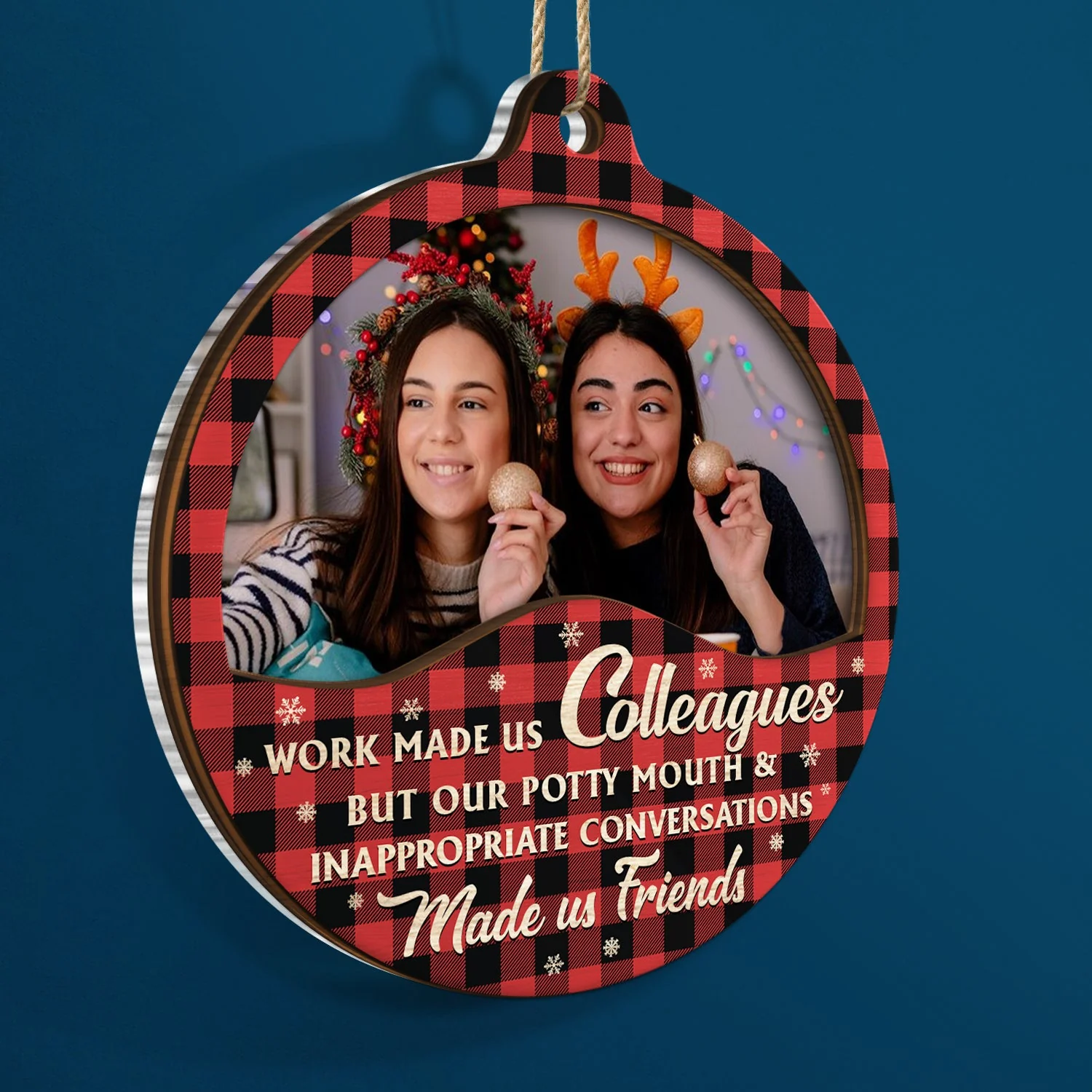 Custom Photo You Are The Reason I Don't Punch People At Work - Christmas Gifts For Colleagues, Coworker, Besties - Personalized 2-Layered Mix Ornament - Image 2
