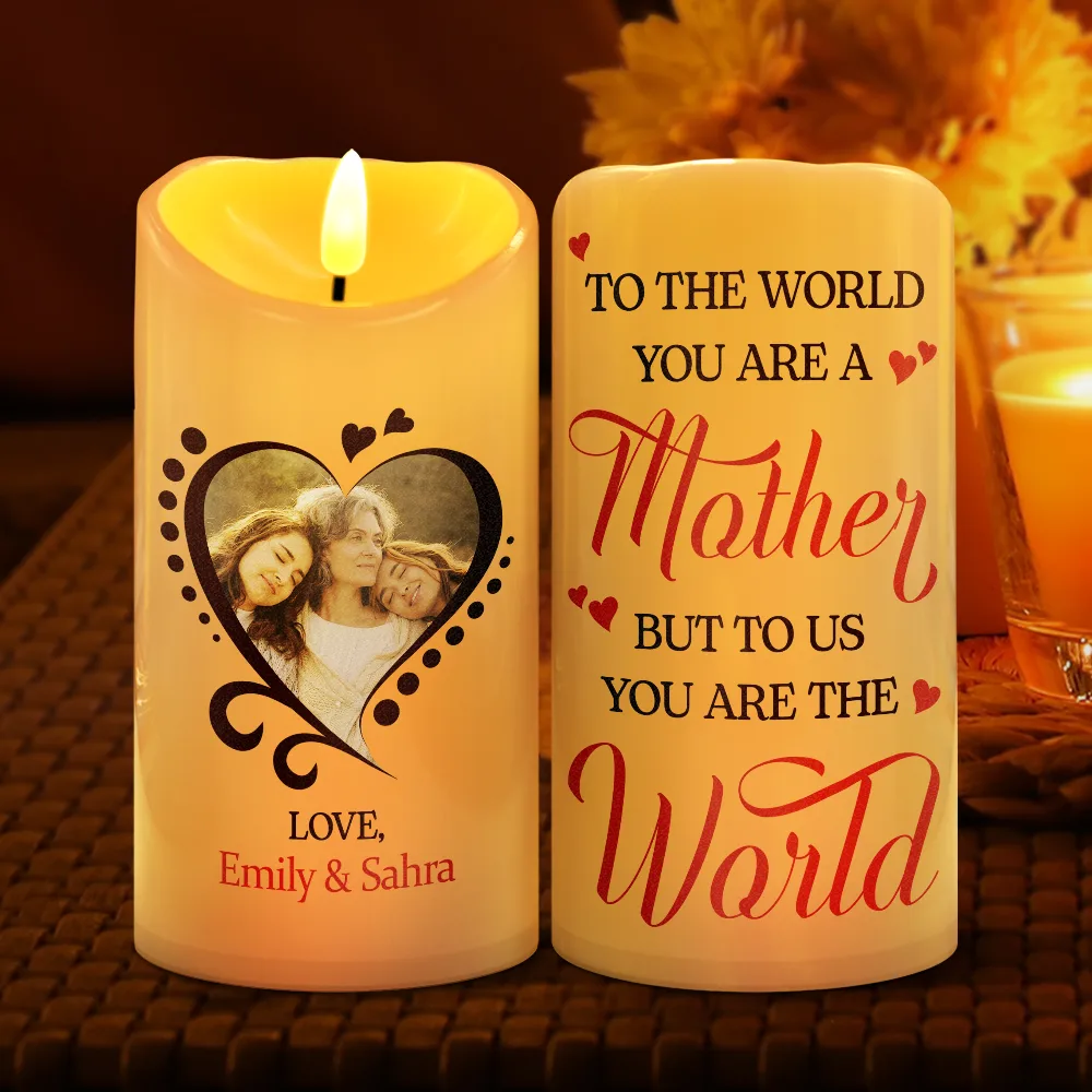 Custom Photo You Are The World To Me - Personalized Flameless LED Candle - Image 2
