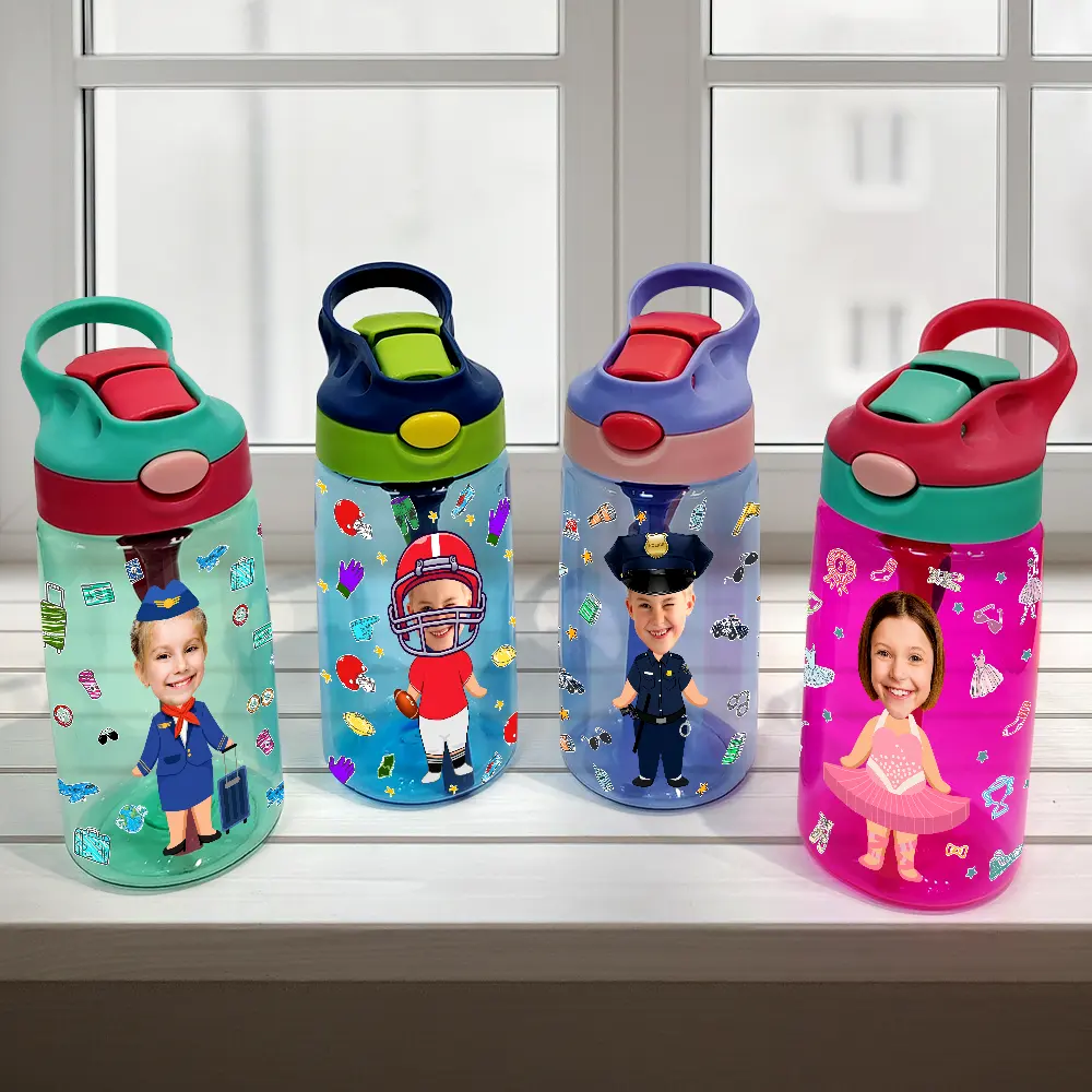 Custom Photo You Can Be Anything - Personalized Kids Water Bottle With Straw - Image 3
