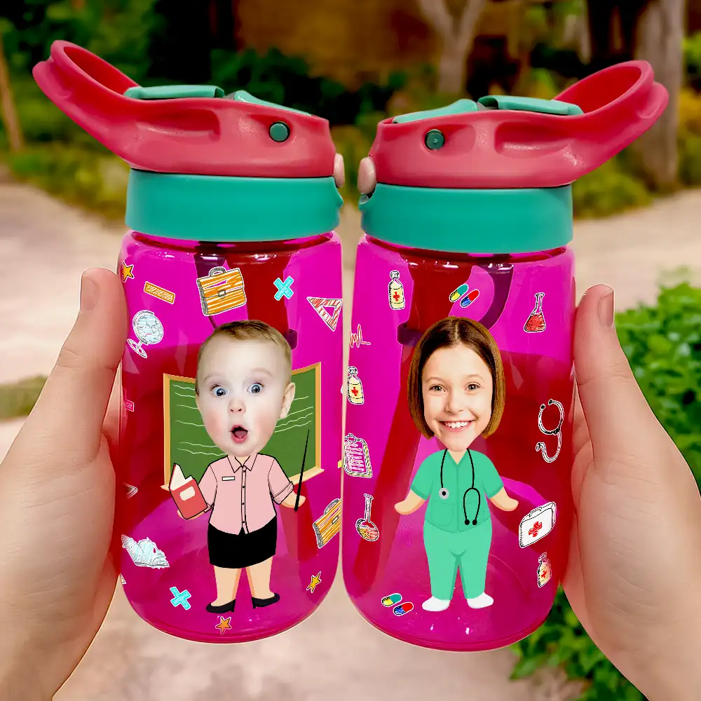 Custom Photo You Can Be Anything - Personalized Kids Water Bottle With Straw - Image 4