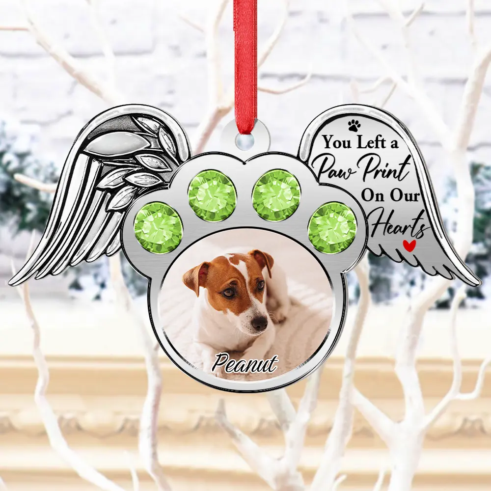 Custom Photo You Left A Paw Print On My Heart Printed Gemstones - Personalized Metal Ornament - Image 4