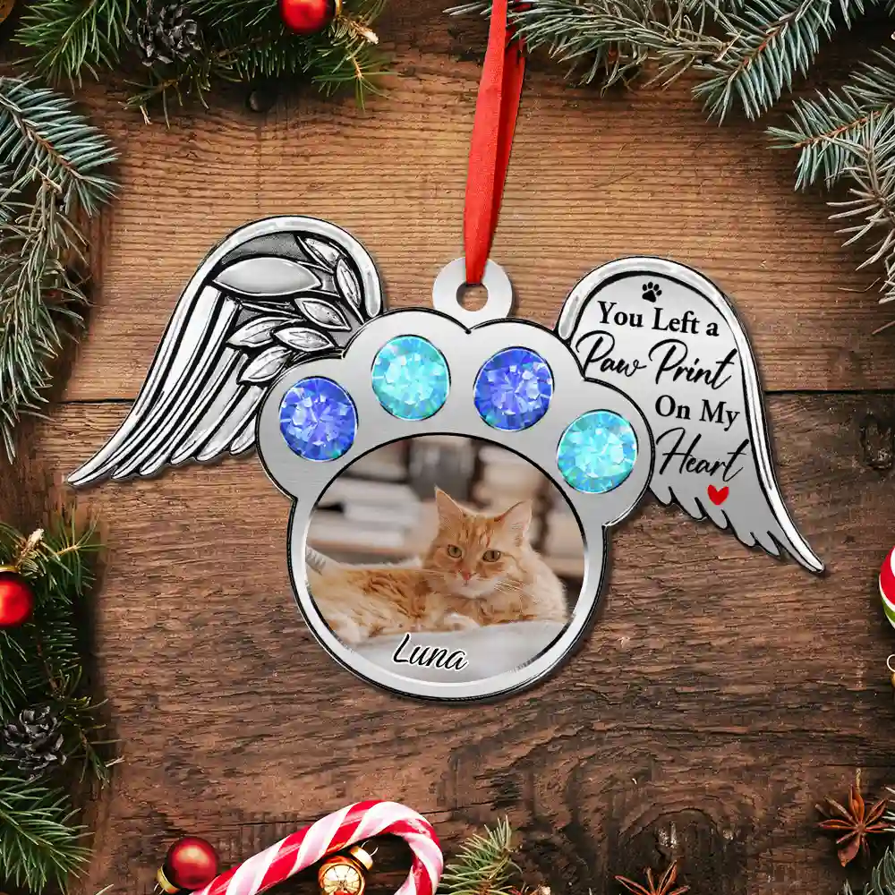 Custom Photo You Left A Paw Print On My Heart Printed Gemstones - Personalized Metal Ornament - Image 5