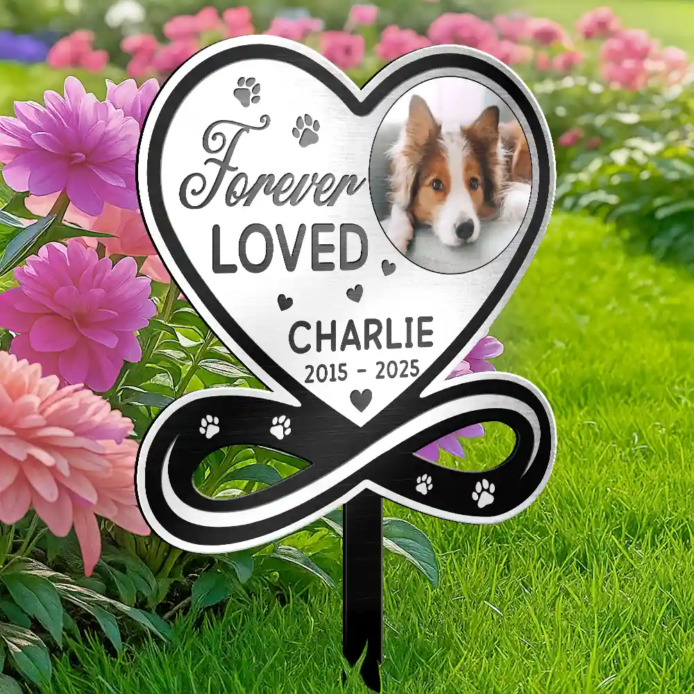 Custom Photo You Left A Paw Print On Our Hearts Forever Memorial - Personalized Metal Garden Stake - Image 4