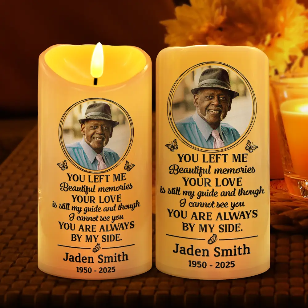 Custom Photo You Left Me Beautiful Memories Memorial - Personalized Flameless LED Candle - Image 2