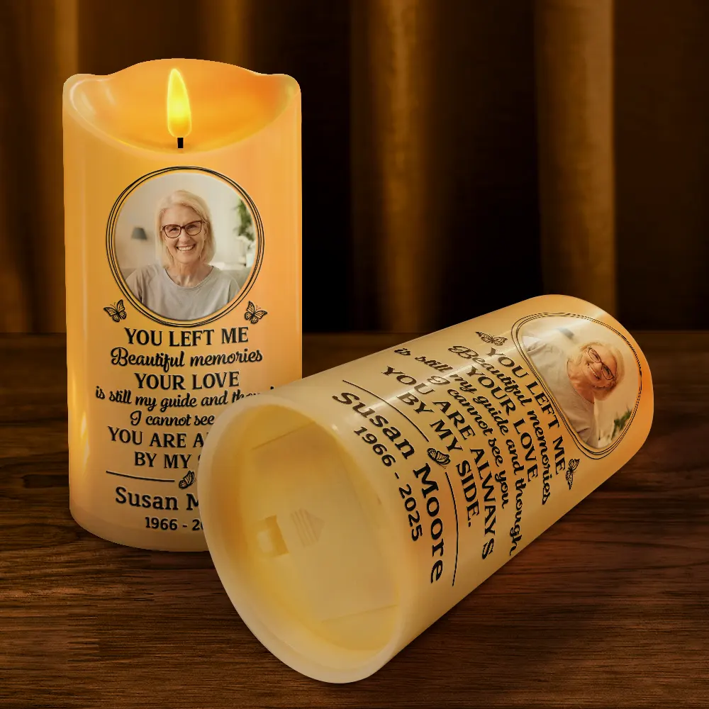 Custom Photo You Left Me Beautiful Memories Memorial - Personalized Flameless LED Candle - Image 4