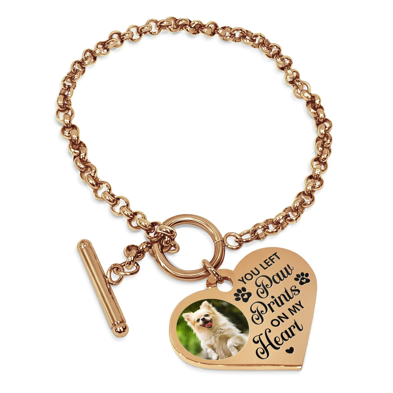 Custom Photo You Left Paw Prints - Memorial Gift For Dog Lovers, Cat Lovers - Personalized Heart Bracelet - Image 2