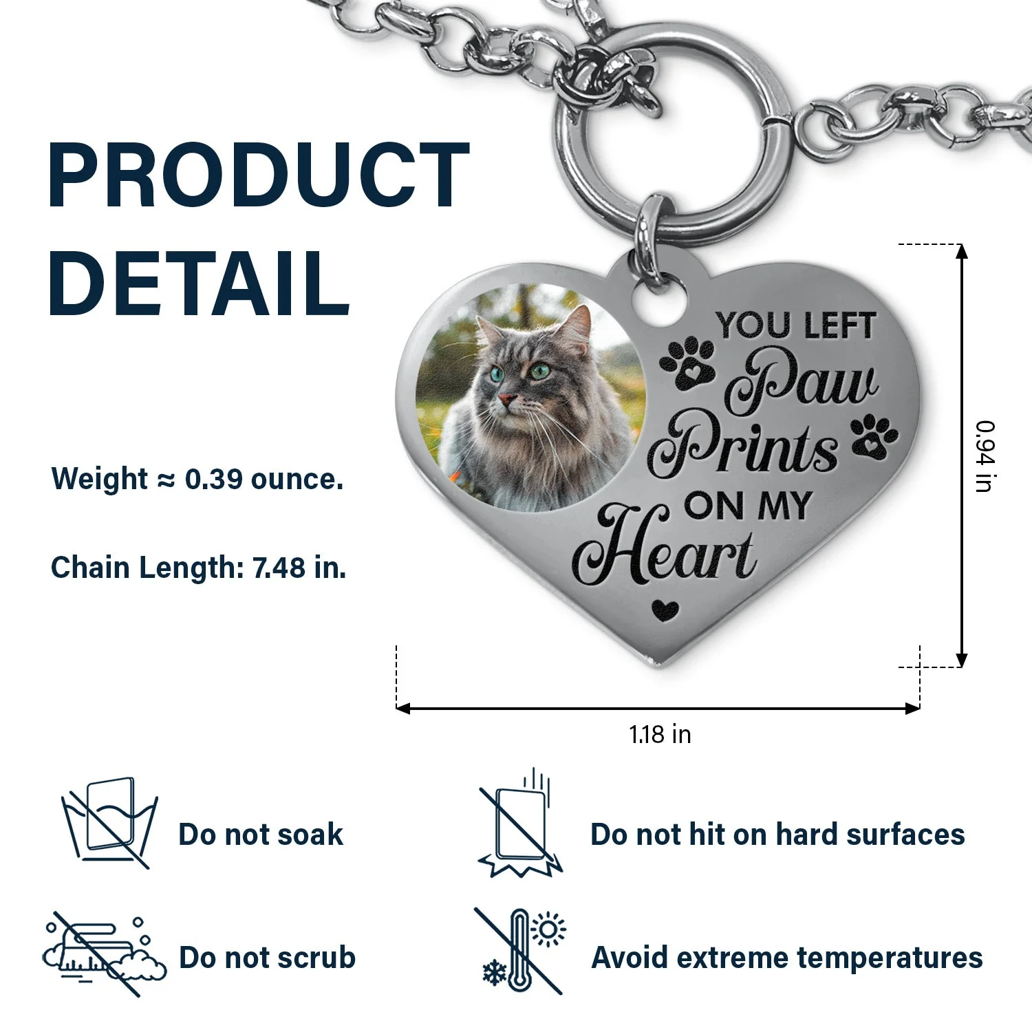 Custom Photo You Left Paw Prints - Memorial Gift For Dog Lovers, Cat Lovers - Personalized Heart Bracelet - Image 4