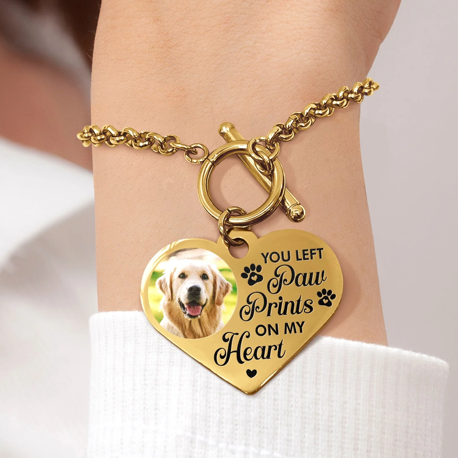 Custom Photo You Left Paw Prints - Memorial Gift For Dog Lovers, Cat Lovers - Personalized Heart Bracelet - Image 6