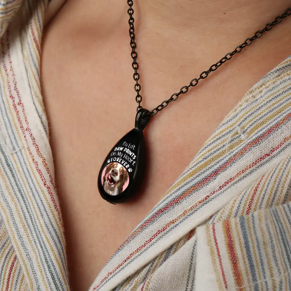 Custom Photo You Left Paw Prints Memorial - Personalized Keepsake Necklace - Image 6