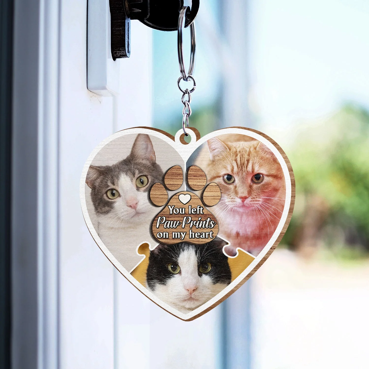 Custom Photo You Left Paw Prints On My Heart - Birthday, Loving Gift For Pet Lovers - Personalized Wooden Keychain - Image 3