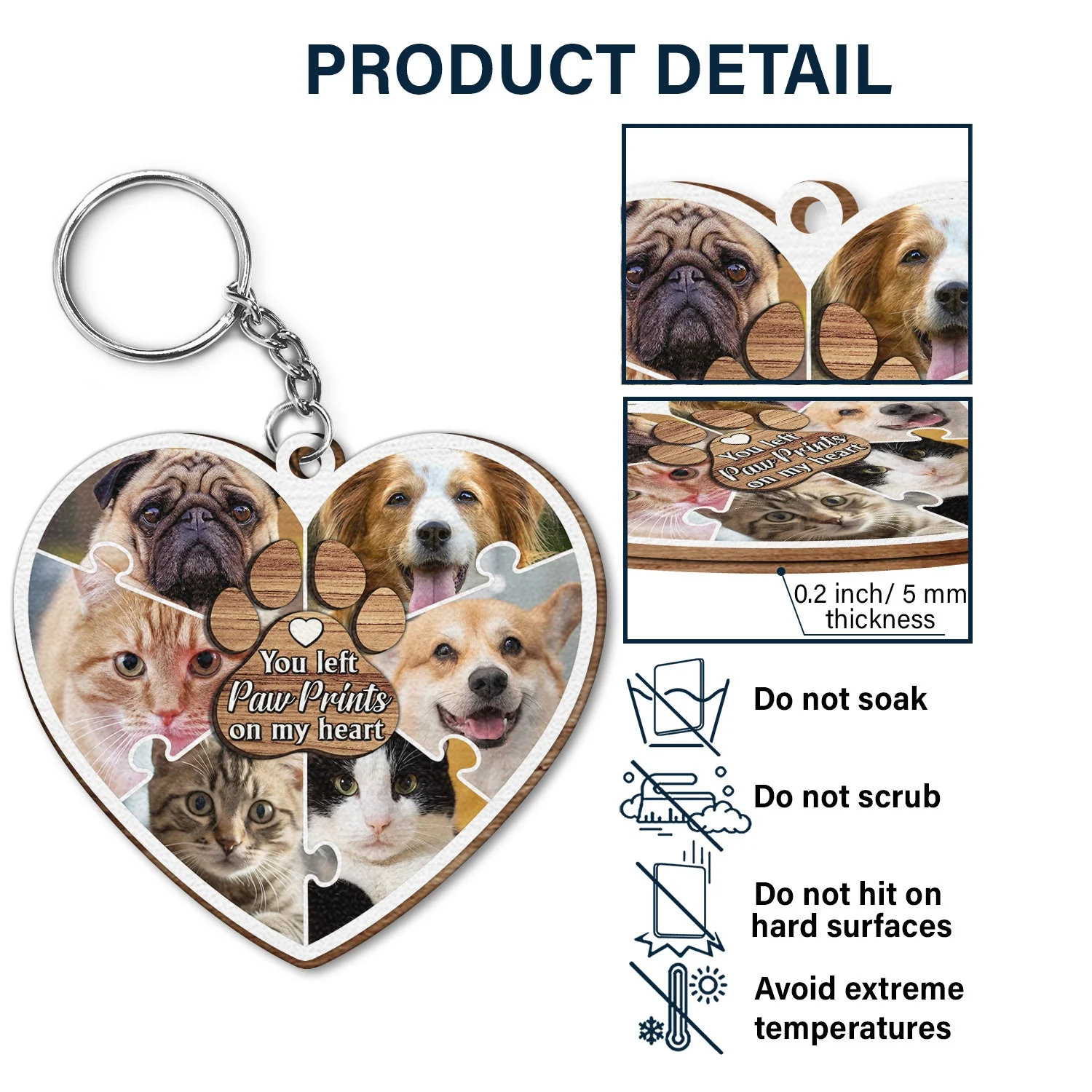 Custom Photo You Left Paw Prints On My Heart - Birthday, Loving Gift For Pet Lovers - Personalized Wooden Keychain - Image 5