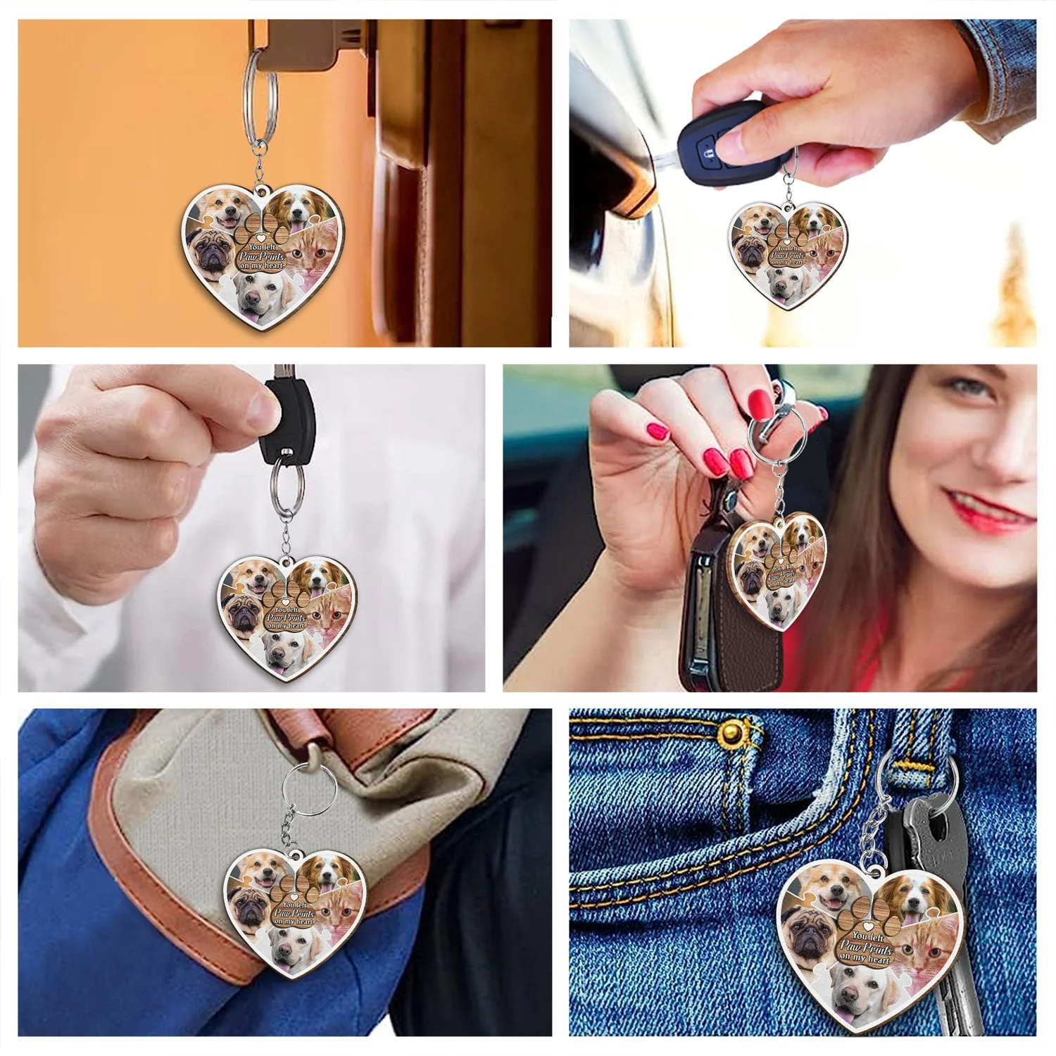 Custom Photo You Left Paw Prints On My Heart - Birthday, Loving Gift For Pet Lovers - Personalized Wooden Keychain - Image 6